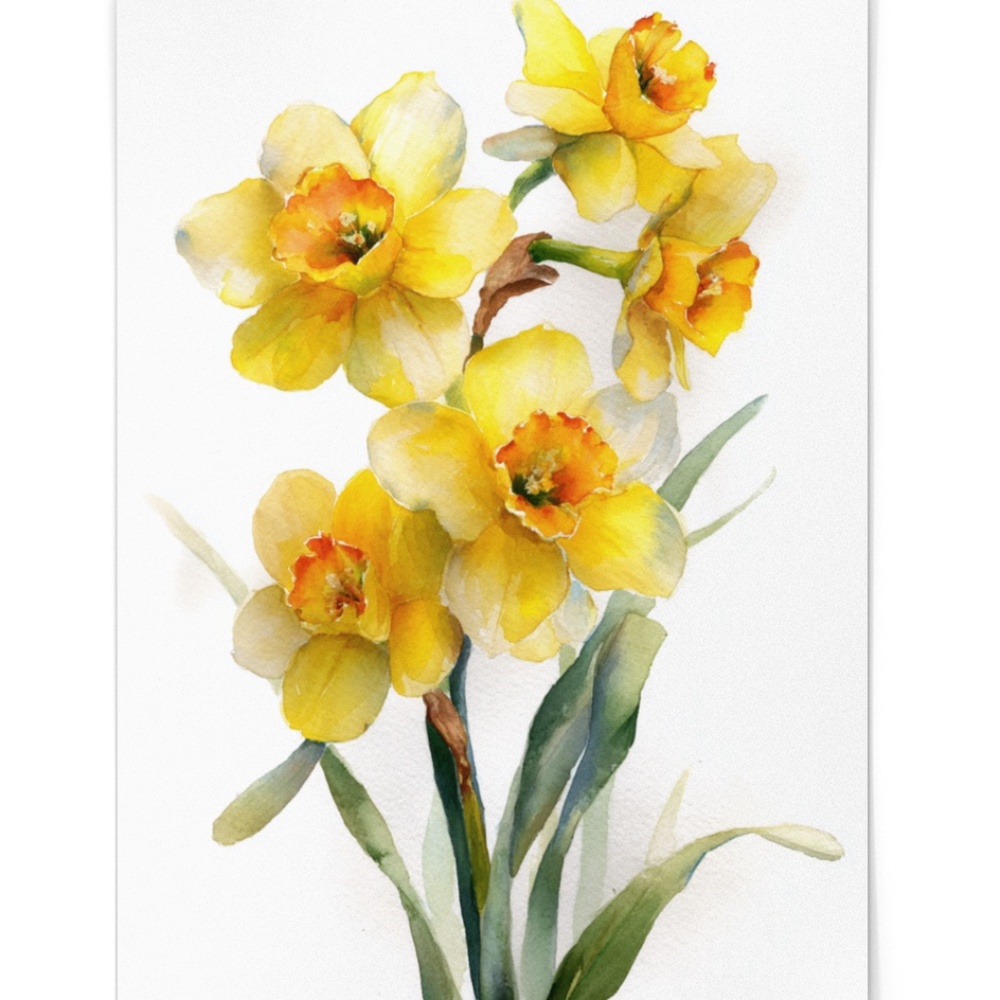 Watercolor Daffodils Flowers Wall Art Illustration Print Poster Unframed - Picture 6 of 6